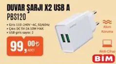 POLOSMART DUVAR ŞARJI X2 USB A PBS120 POLOSMART DUVAR ŞARJI X2 USB A PBS120